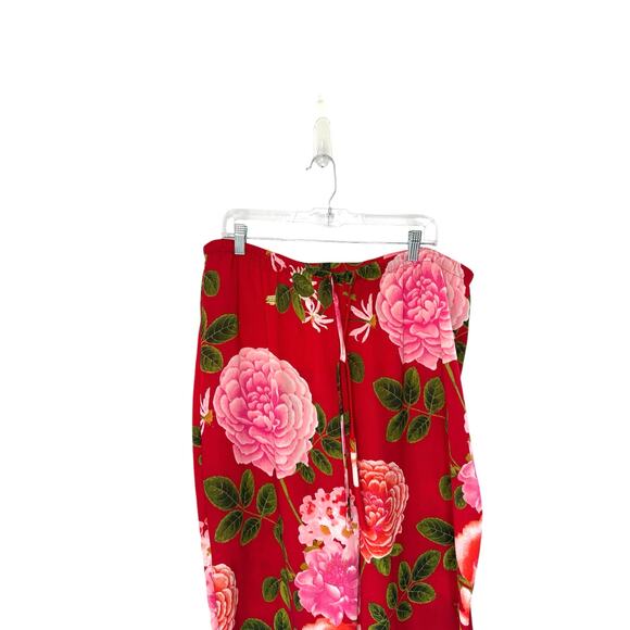 Natori Red Pink Floral Satin Lounge Loungewear Intimate Pajama Pants Size XL - Picture 3 of 10